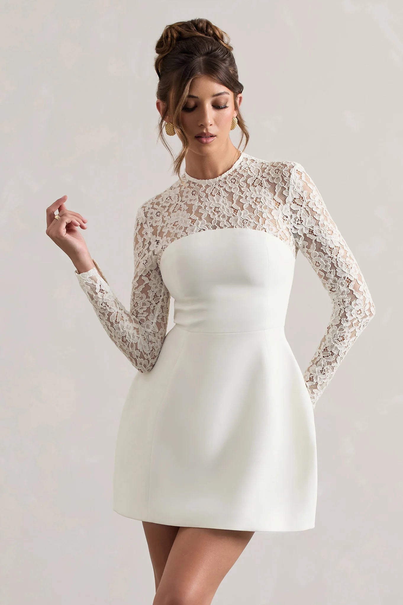 Birdie White Lace Long-Sleeve Mini Dress