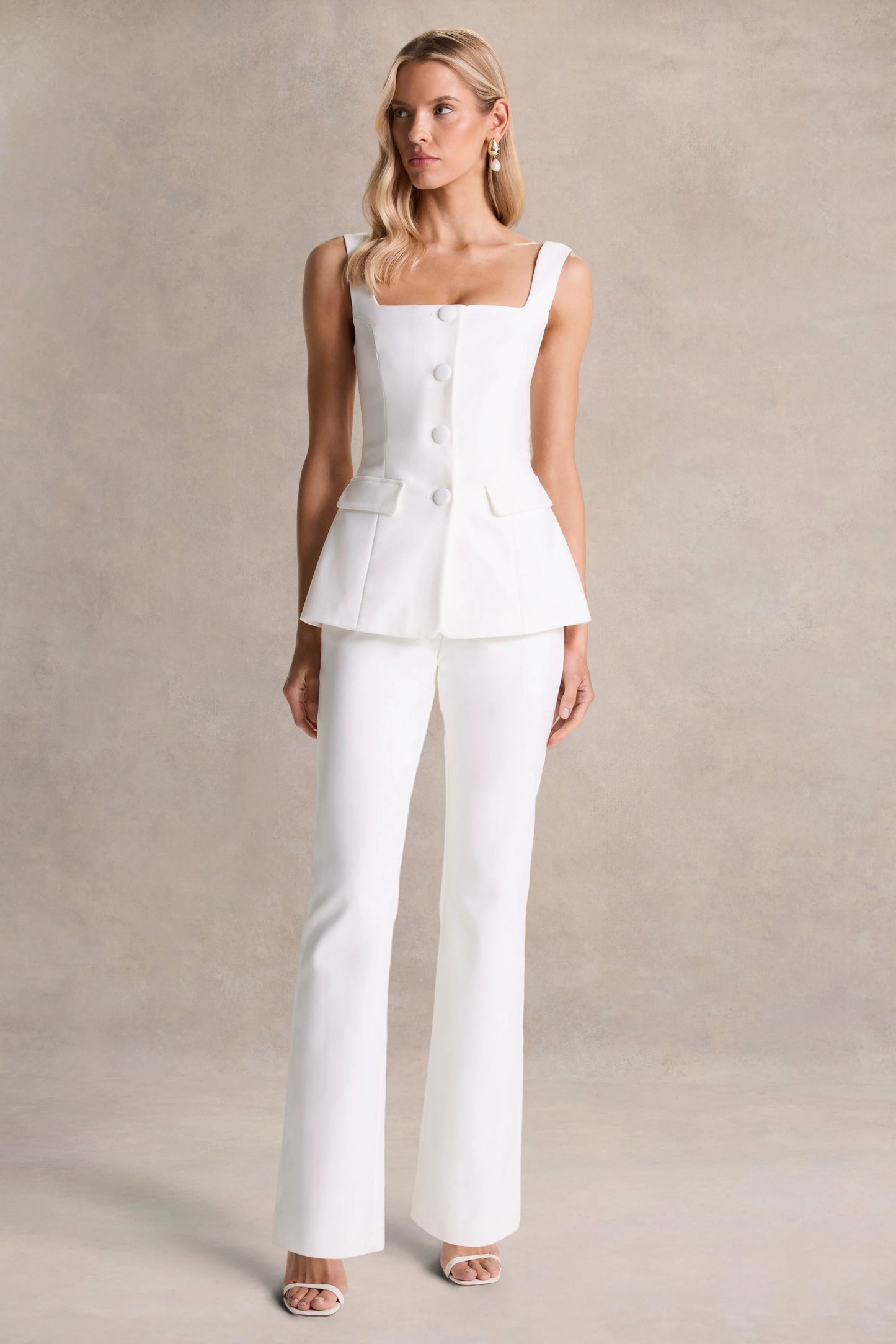 Aceline White Square-Neck Tailored Jumpsuit