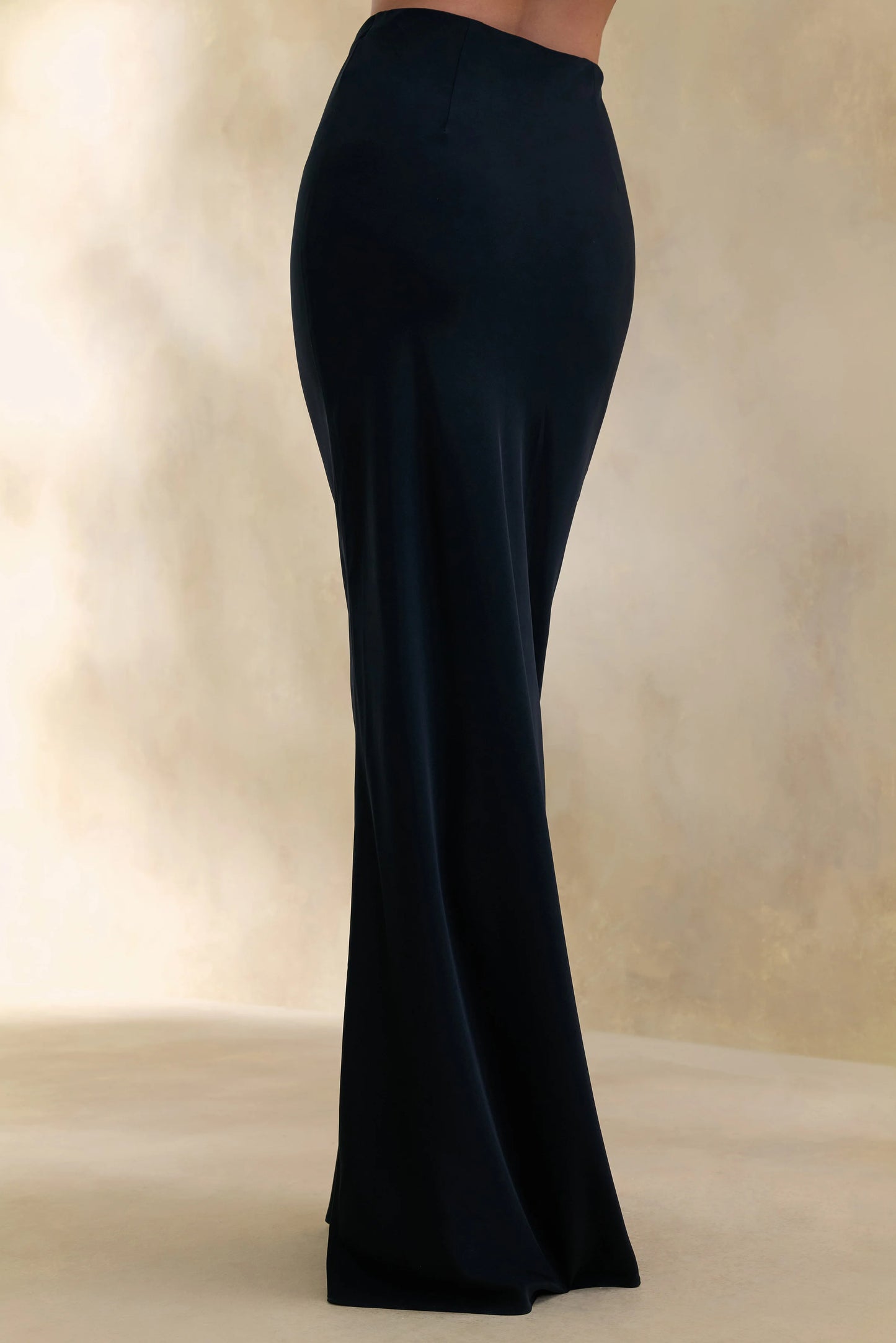 Elaria Black Satin Maxi-Skirt
