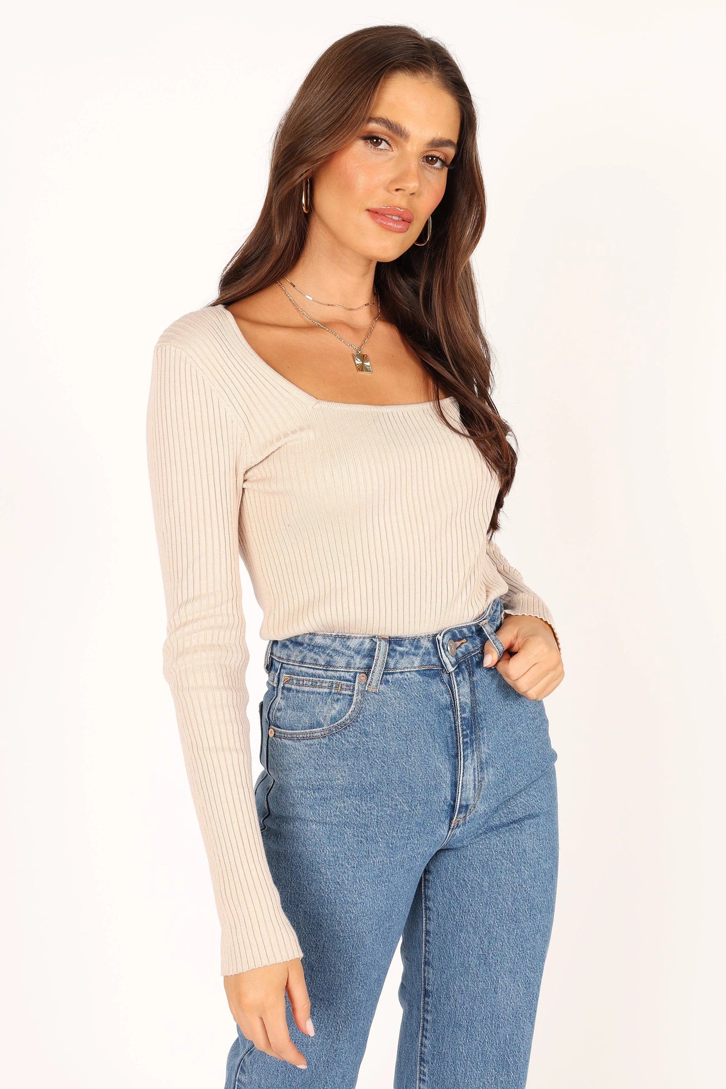 Shani Ribbed Knit Top - Oatmeal