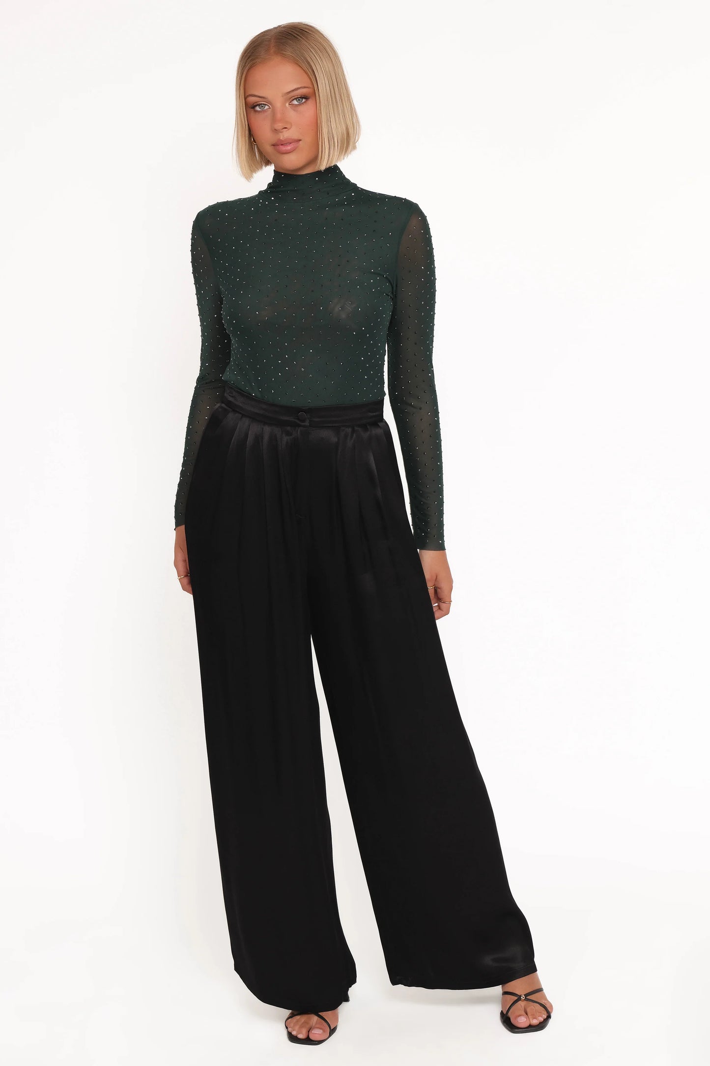 Alejandra Embellished Mesh Top - Hunter Green