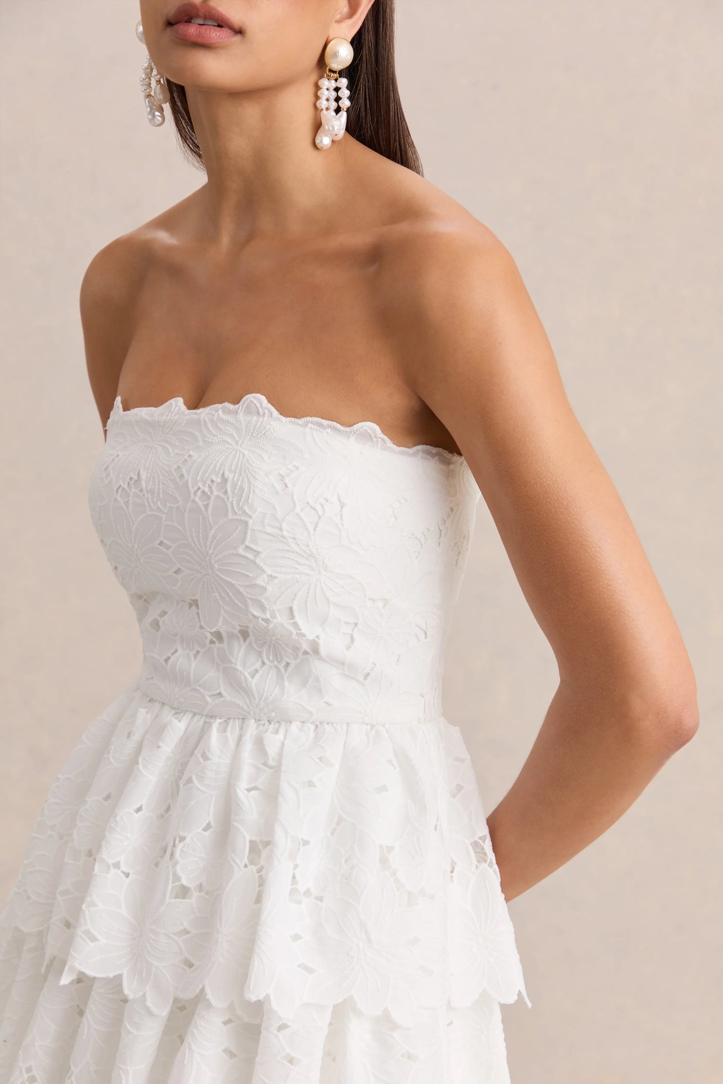 Winona White Lace Square-Neck Mini Dress With Ruffled Detailing