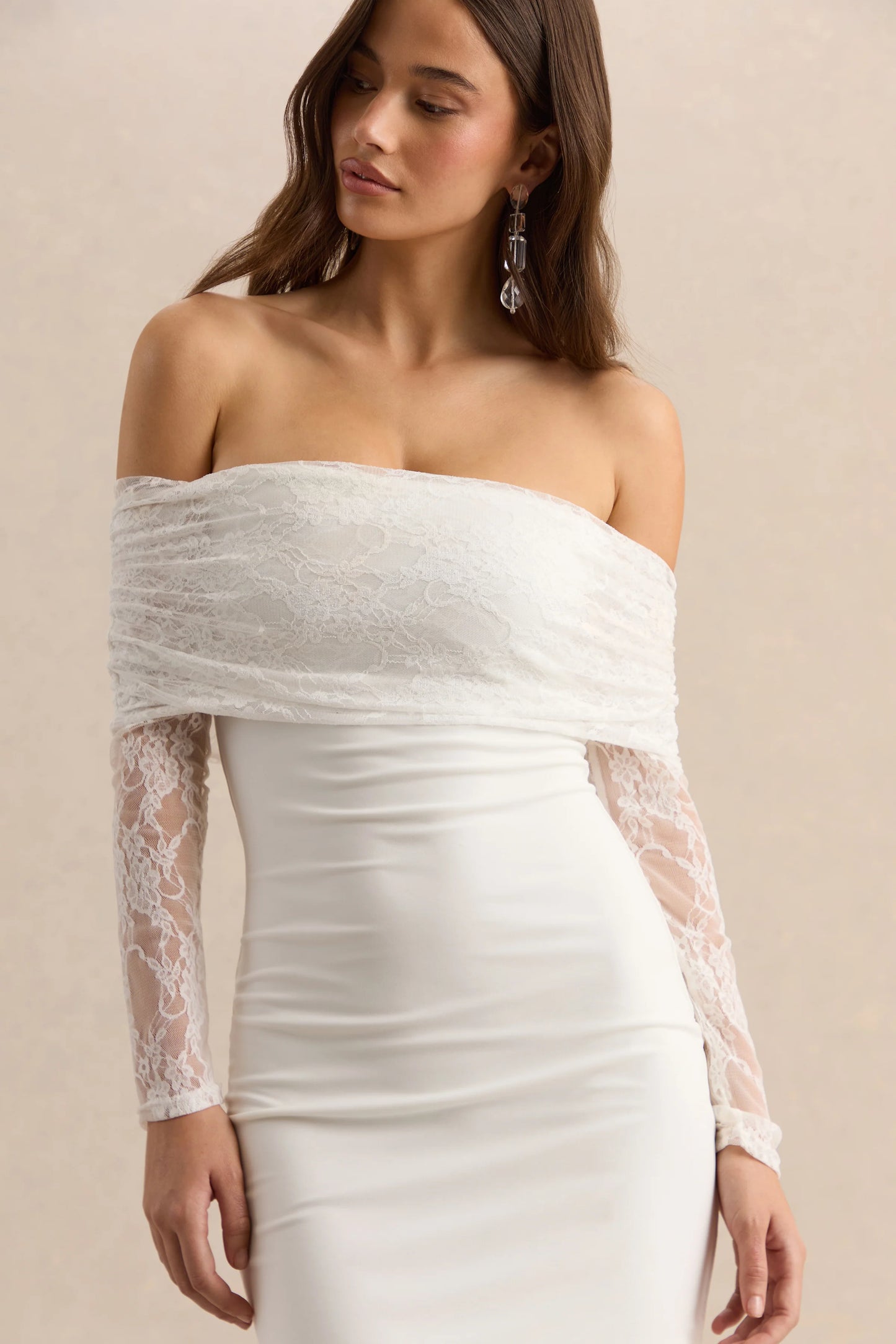 Incantelle White Bardot-Neck Mini Dress