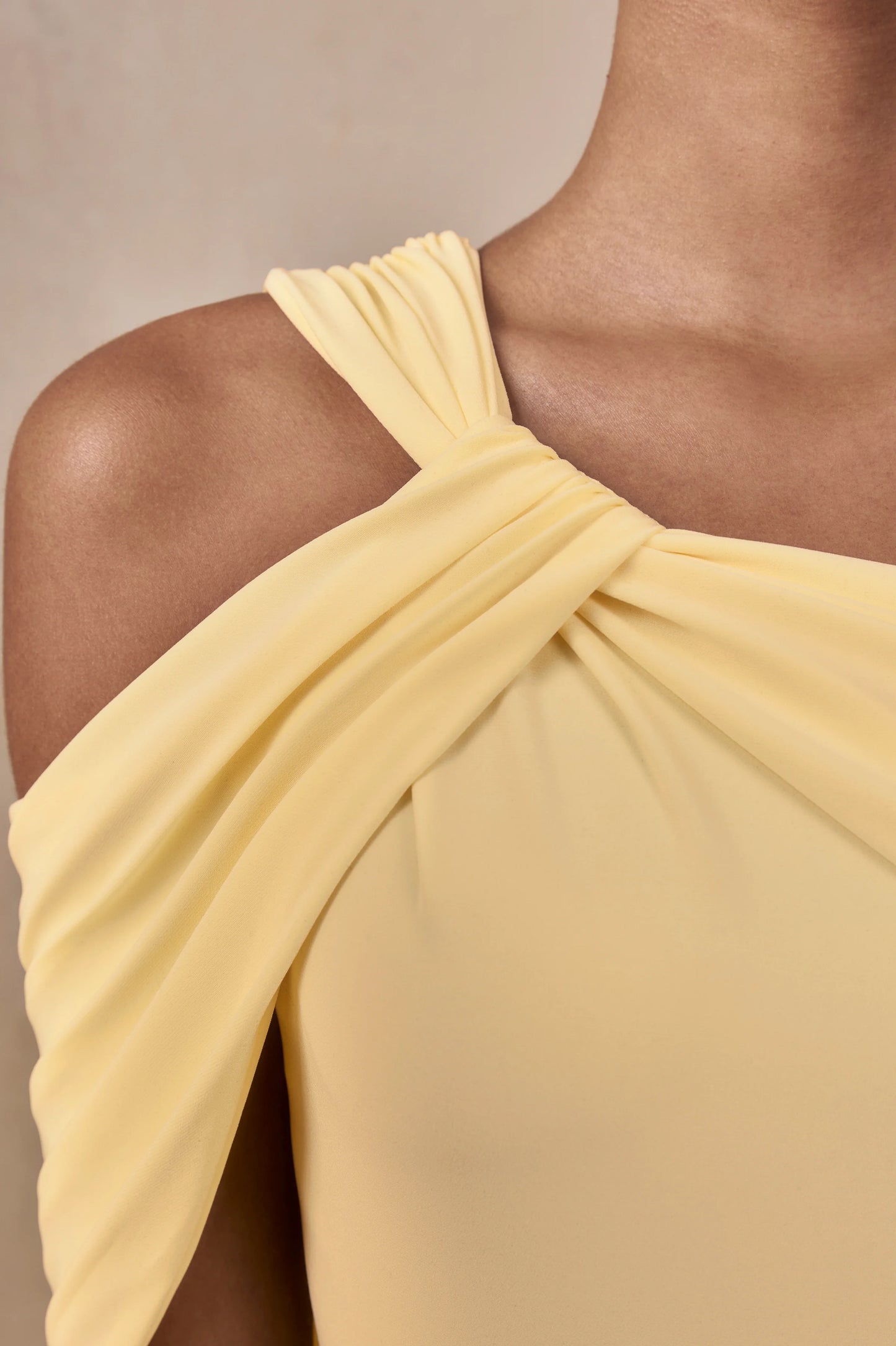 Nala Lemon Asymmetric-Neck Maxi Dress With Gathered Detailing