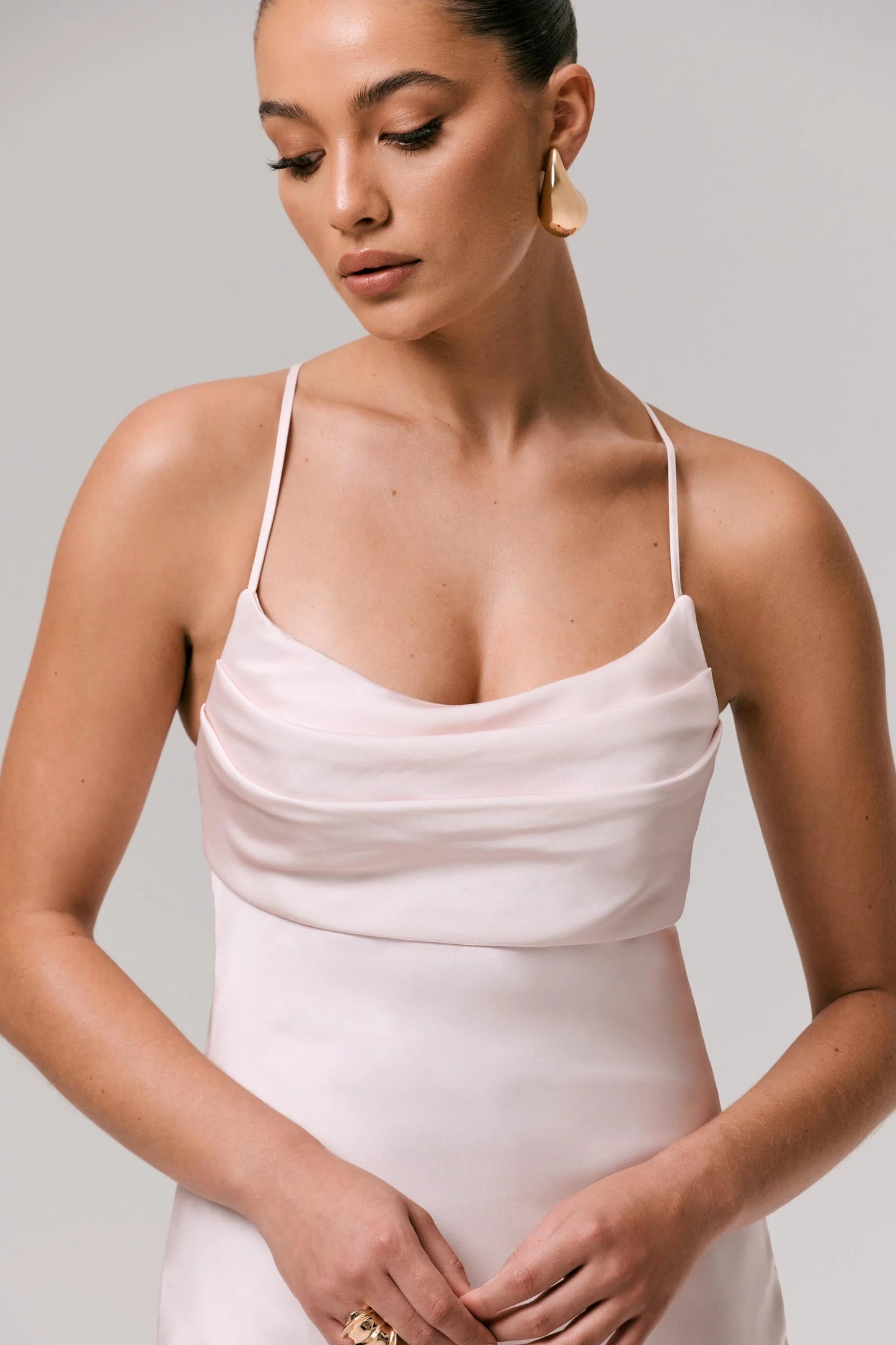 Lucie Red Ombre Satin Cowl-Neck Maxi Dress