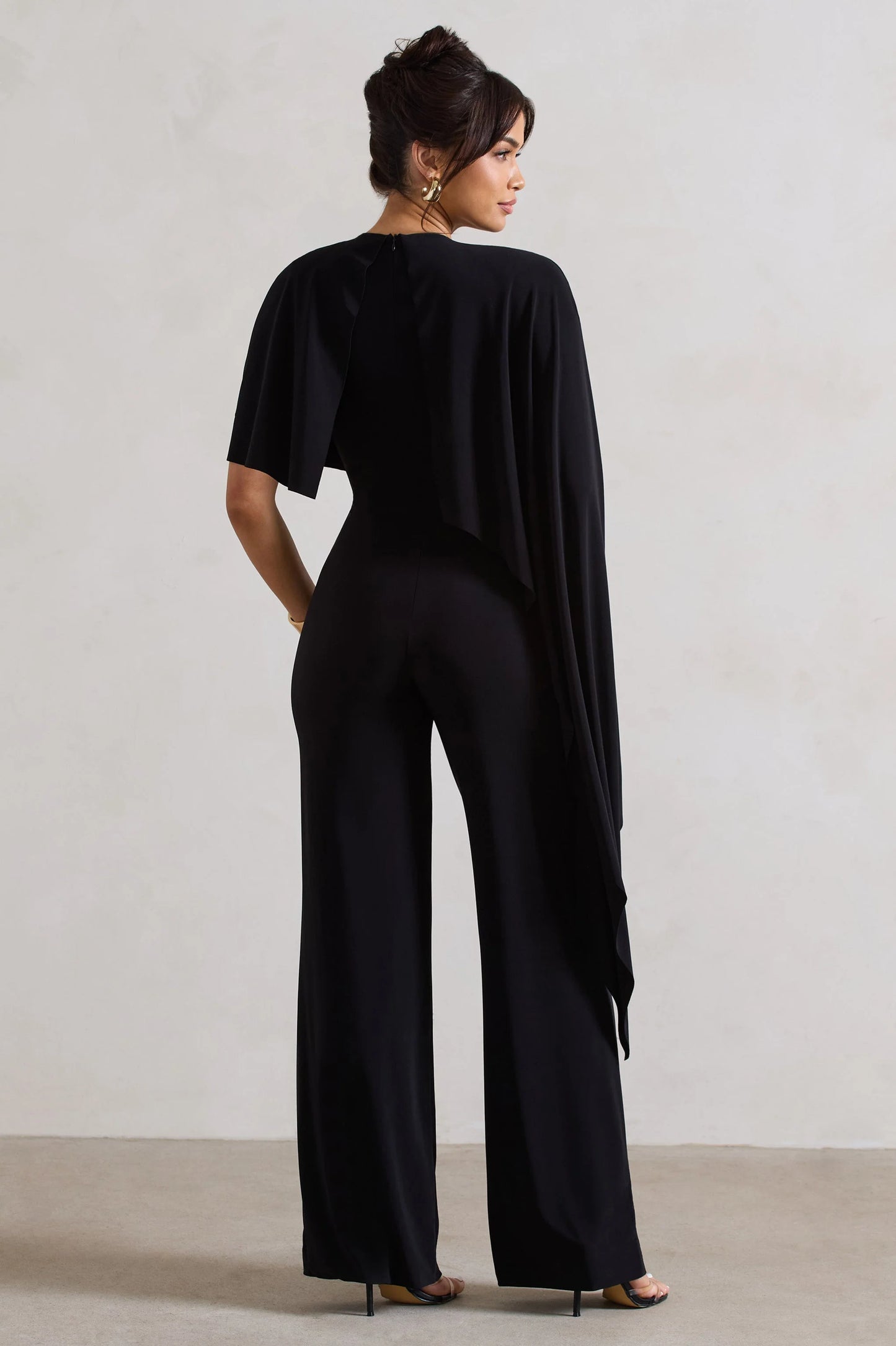 Reserve Black Wide-Leg Jumpsuit With Asymmetric Cape