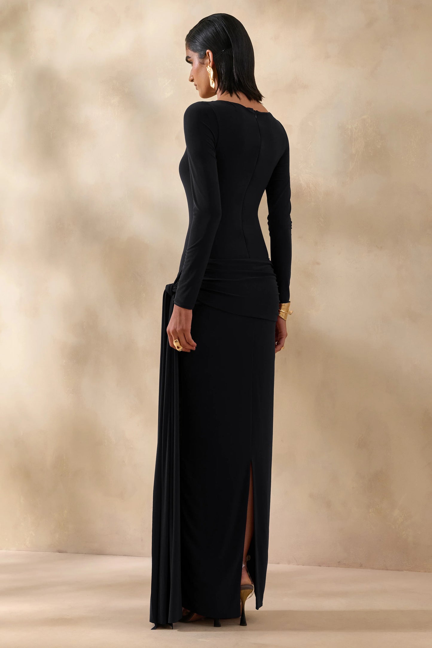 Astrielle Black Wide-Neck With Gold-Detail And Sash