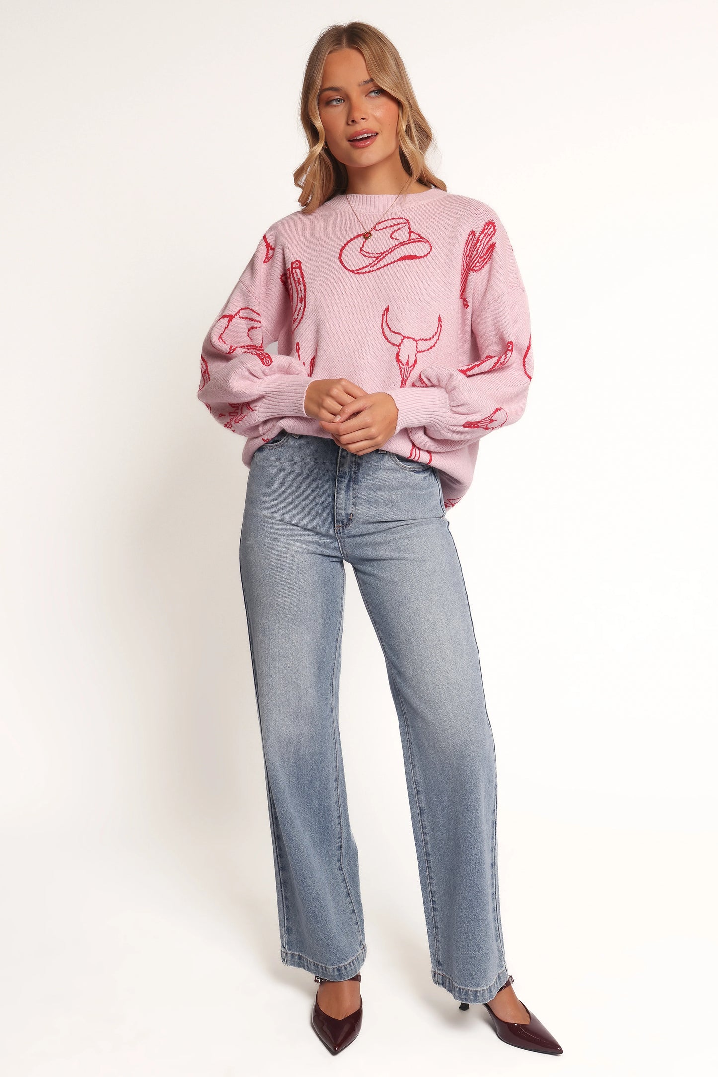 Jax Western Knit Sweater - Pink