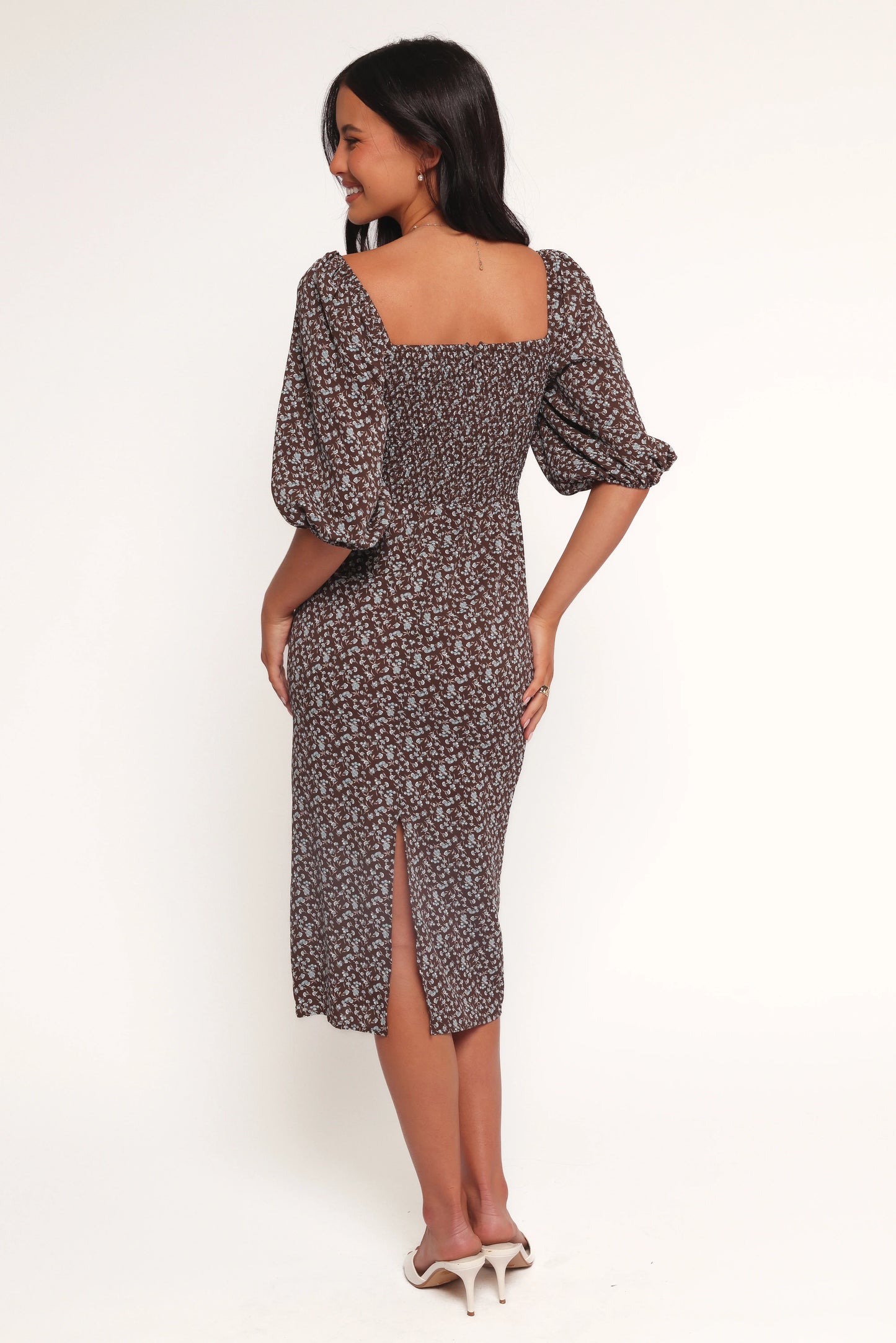 Oona Midi Dress - Brown Blue Floral