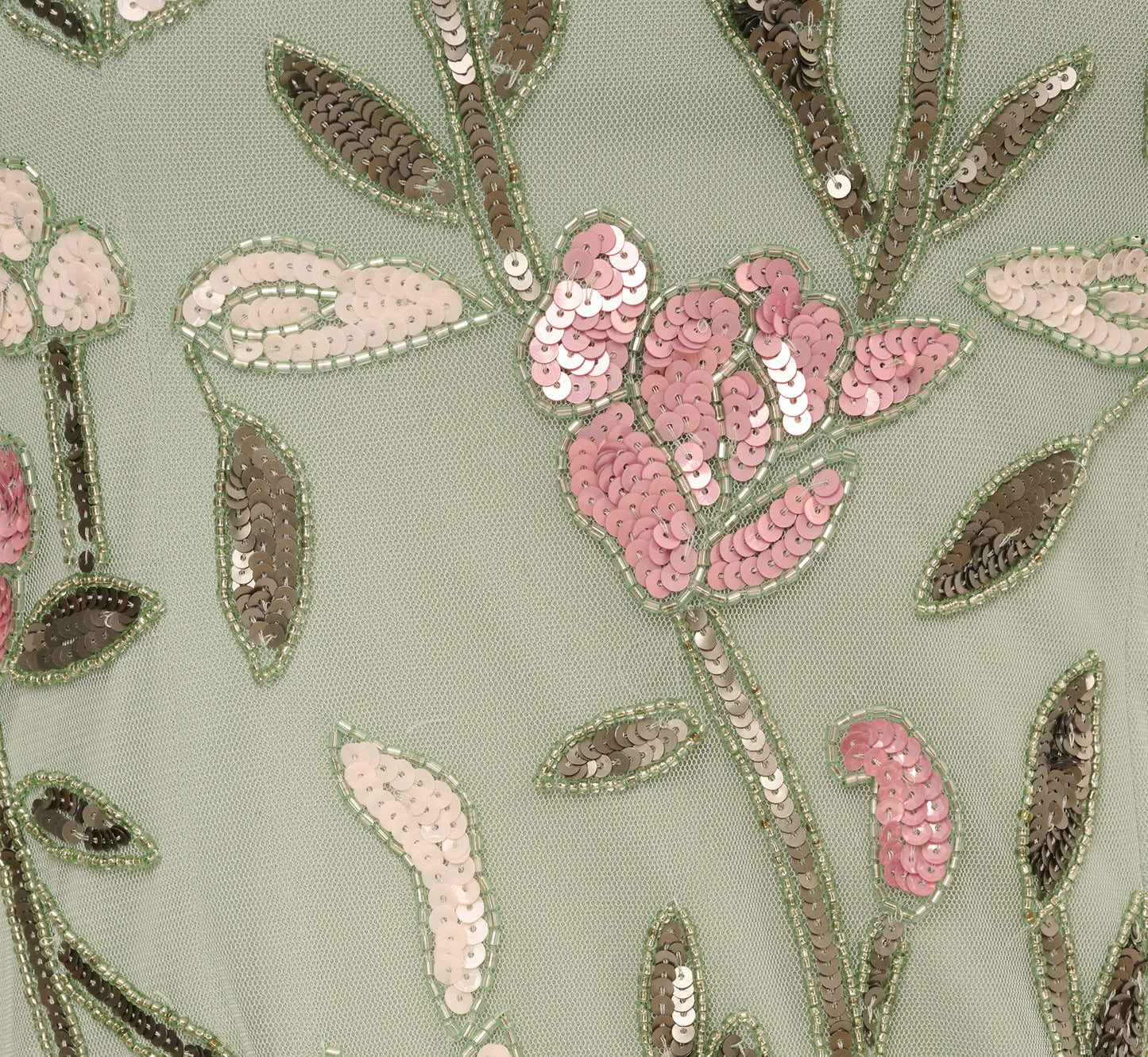 Short Sleeve Floral Beaded Square Neck Cocktail Dress In Icy Sage