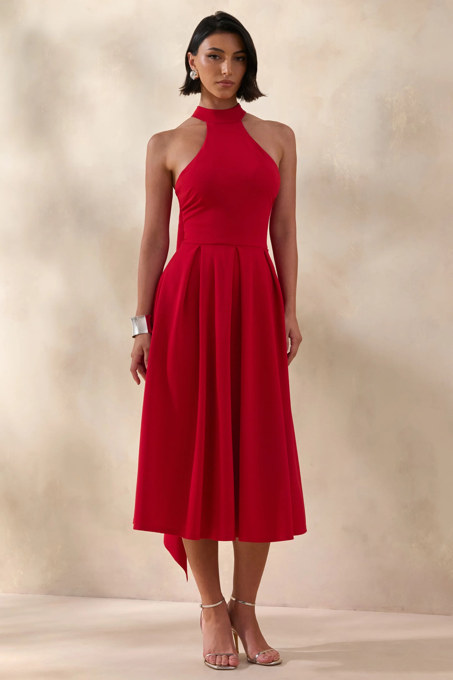 Rhode Red Halter-Neck Midi Dress