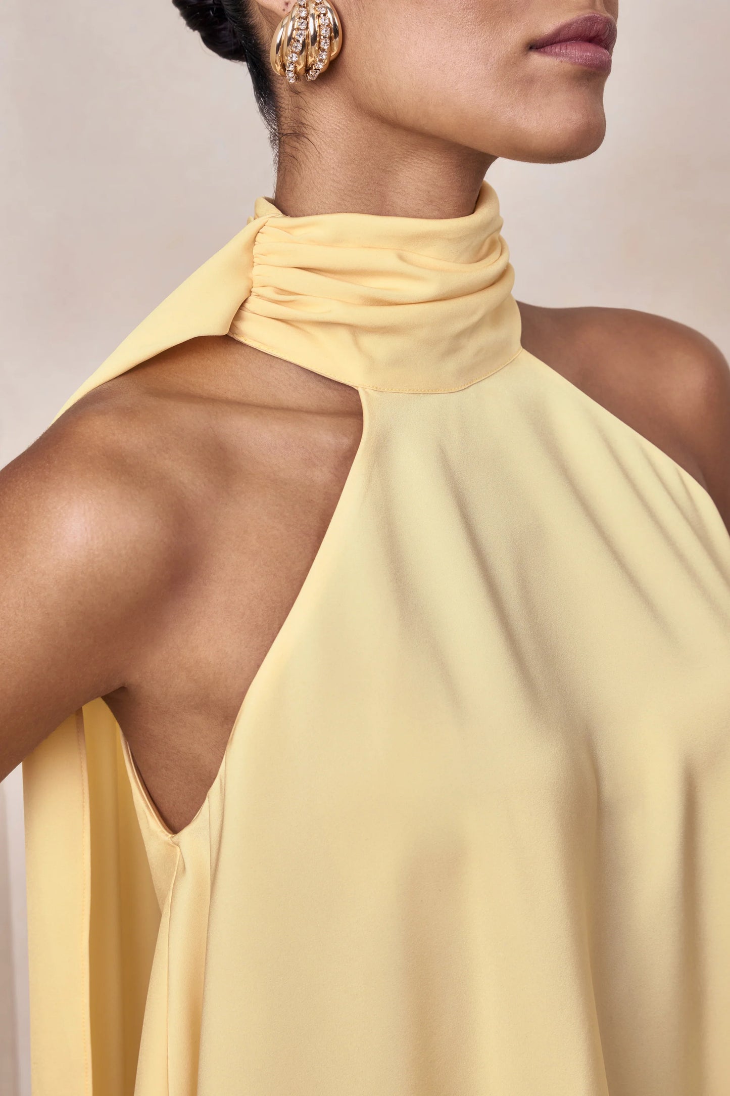 Sancelle Lemon Matte Satin Halter-Neck Top