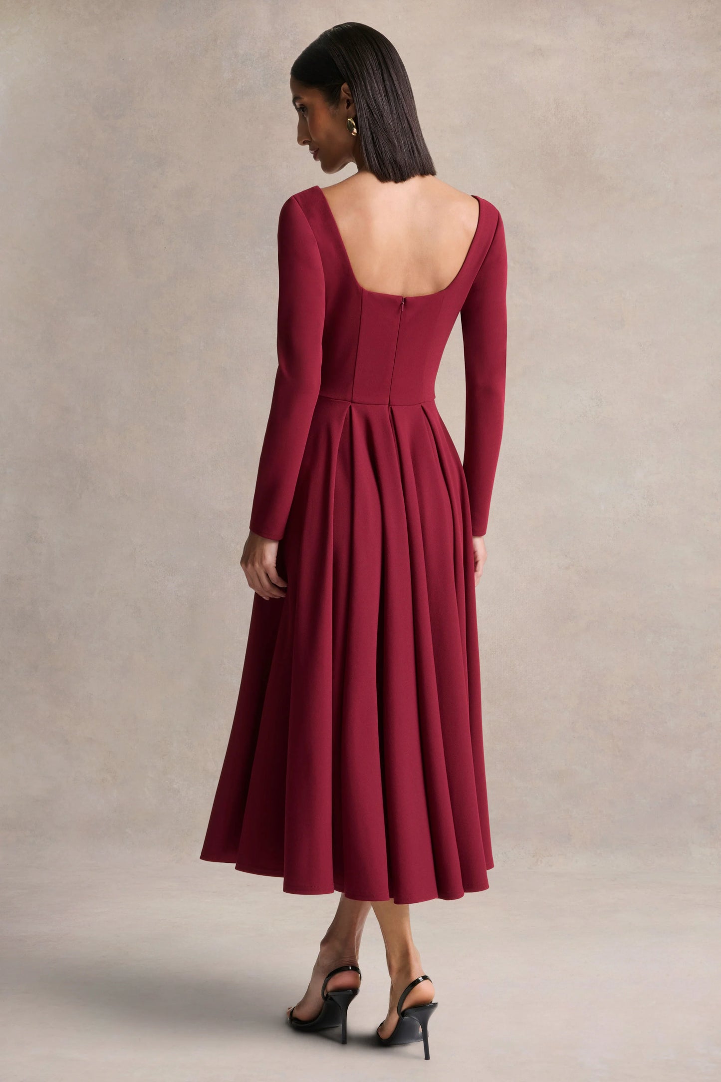 Alison Burgundy Square-Neck A-Line Midi Dress