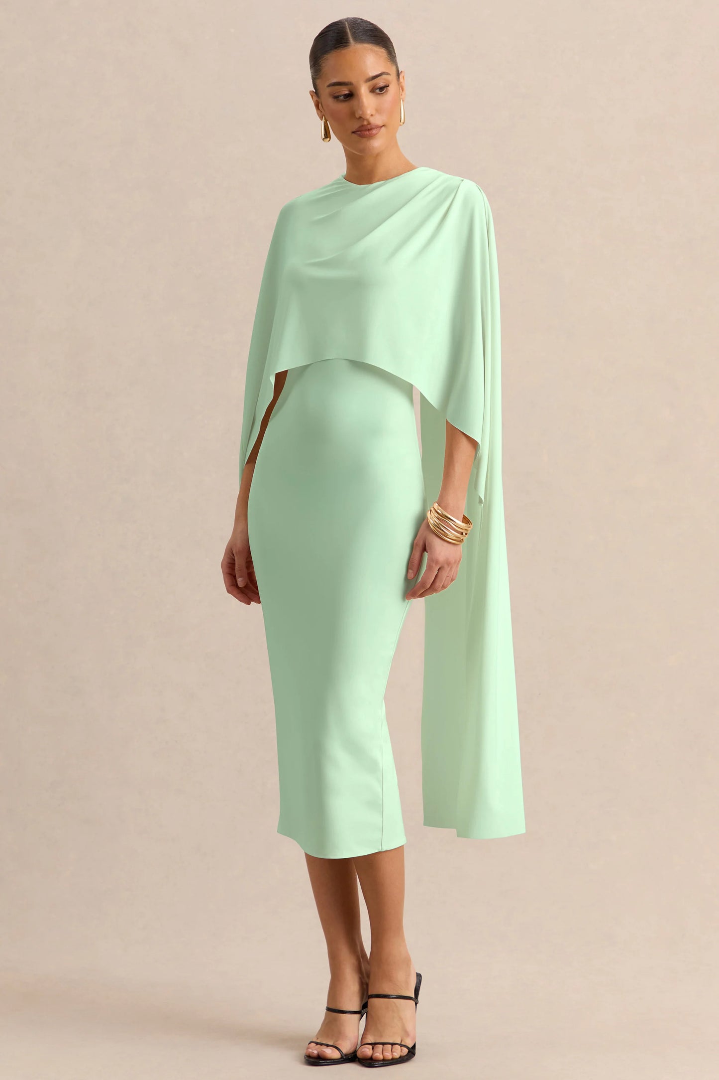 Luxalyn Green Round-Neck Midi Dress With Cape-Detail