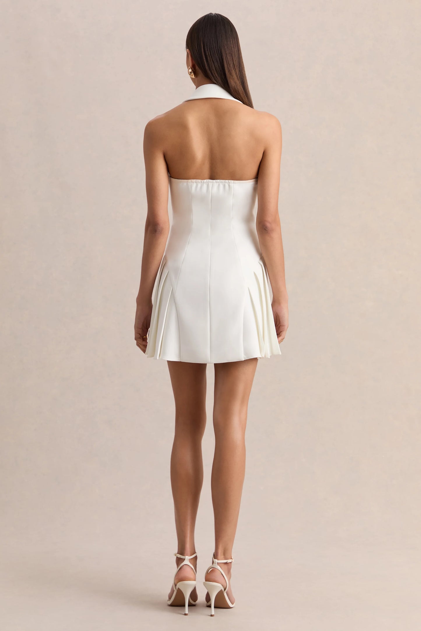 Valetta White Plunge-Neck Tailored Mini Dress