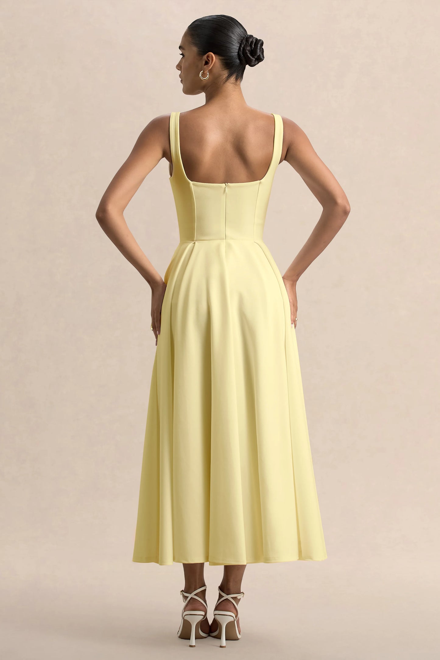 Parina Lemon Strappy Volume-Hem Midi Dress