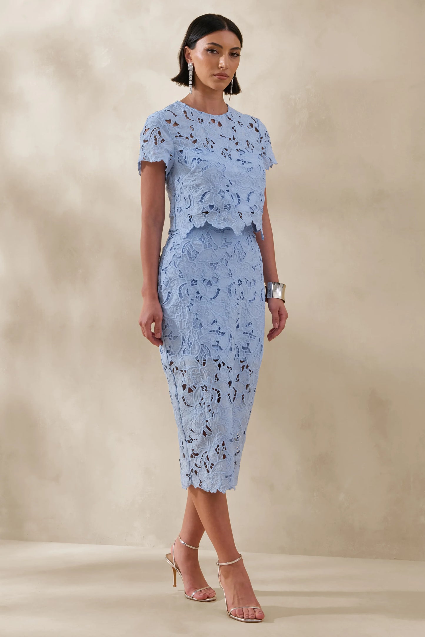 Aisling Powder Blue Lace Midi-Skirt