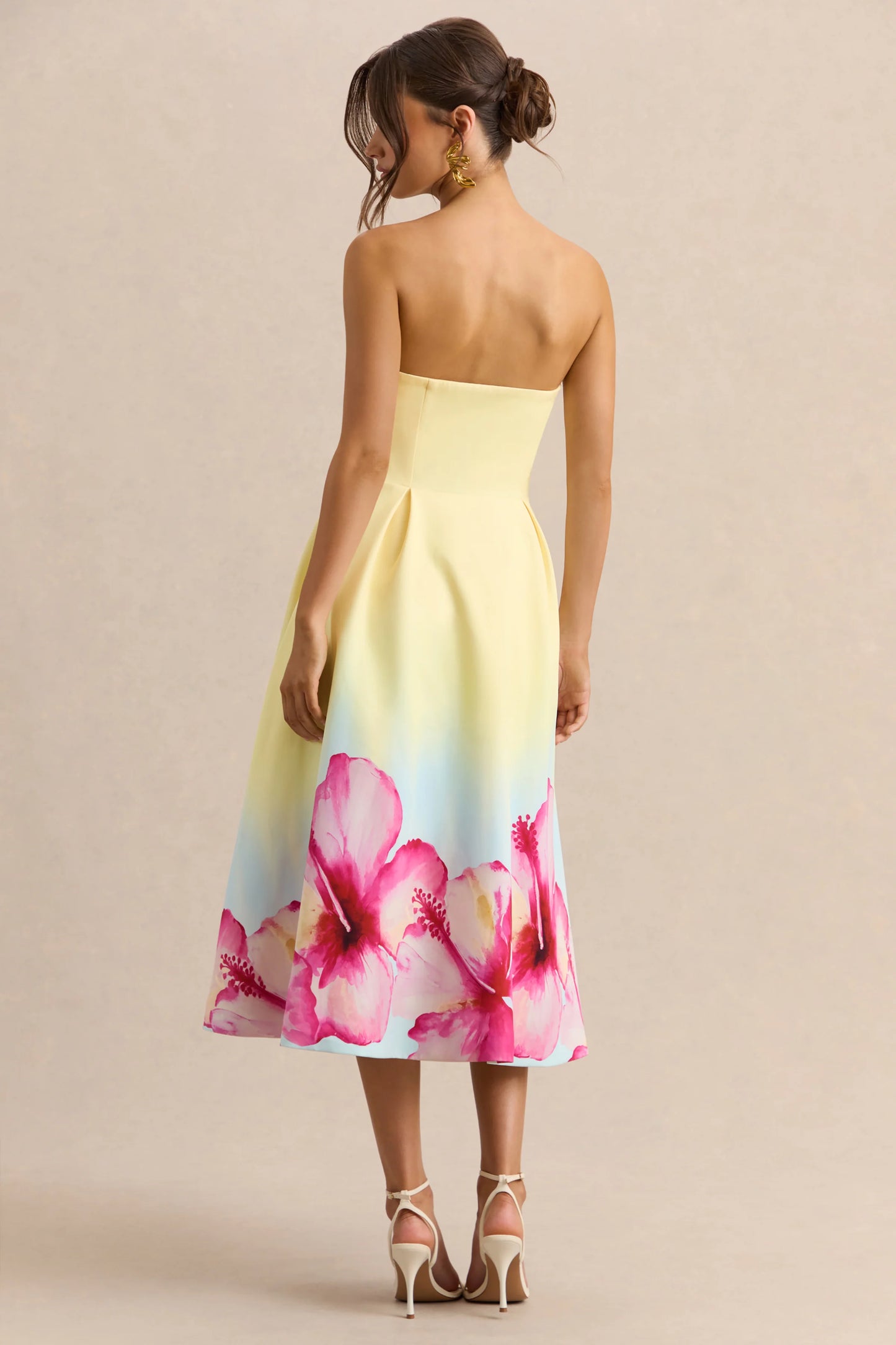 Zoya Yellow Ombre Lily Print Bandeau Midi Dress
