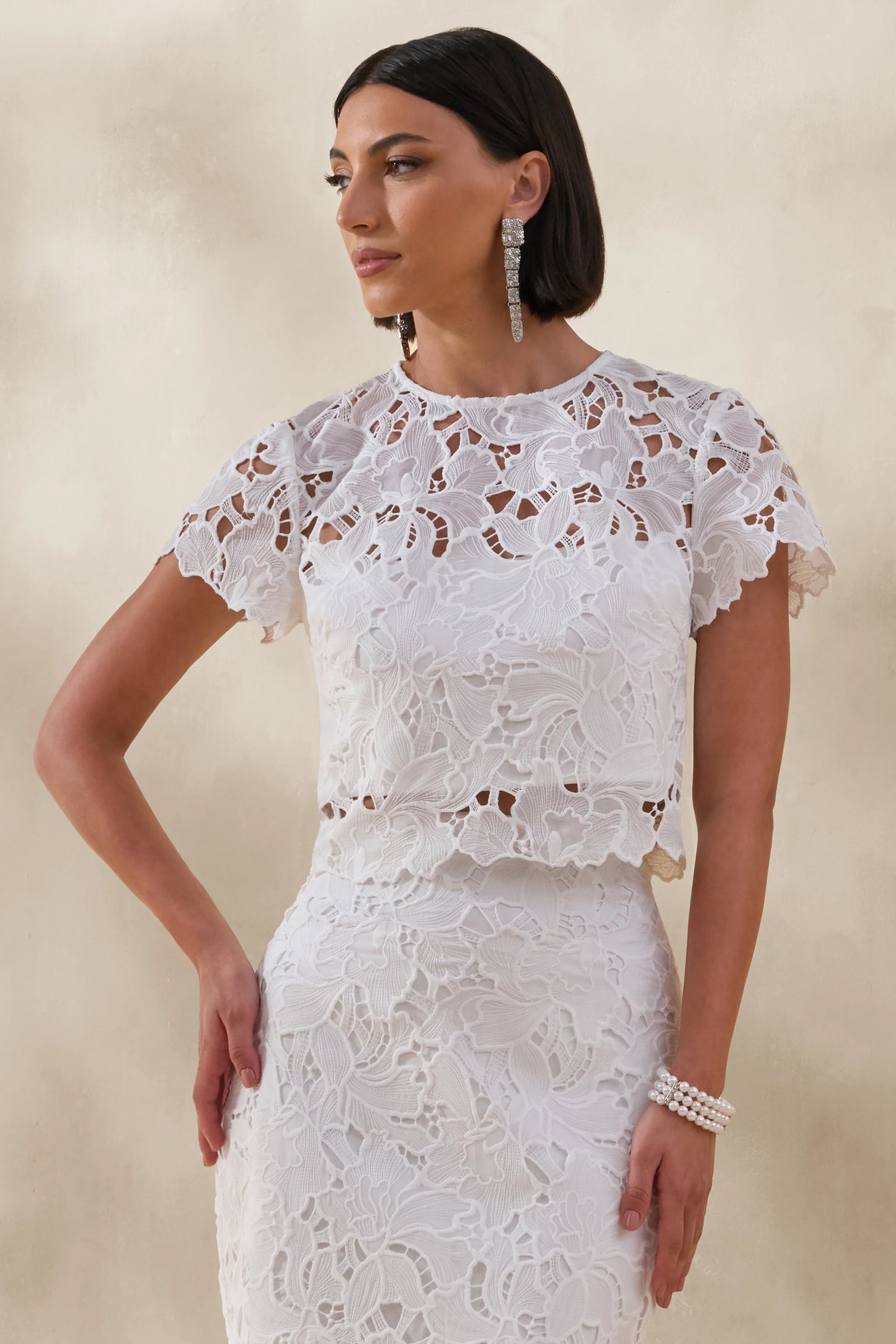 Ina White Lace Crew-Neck Crop-Top