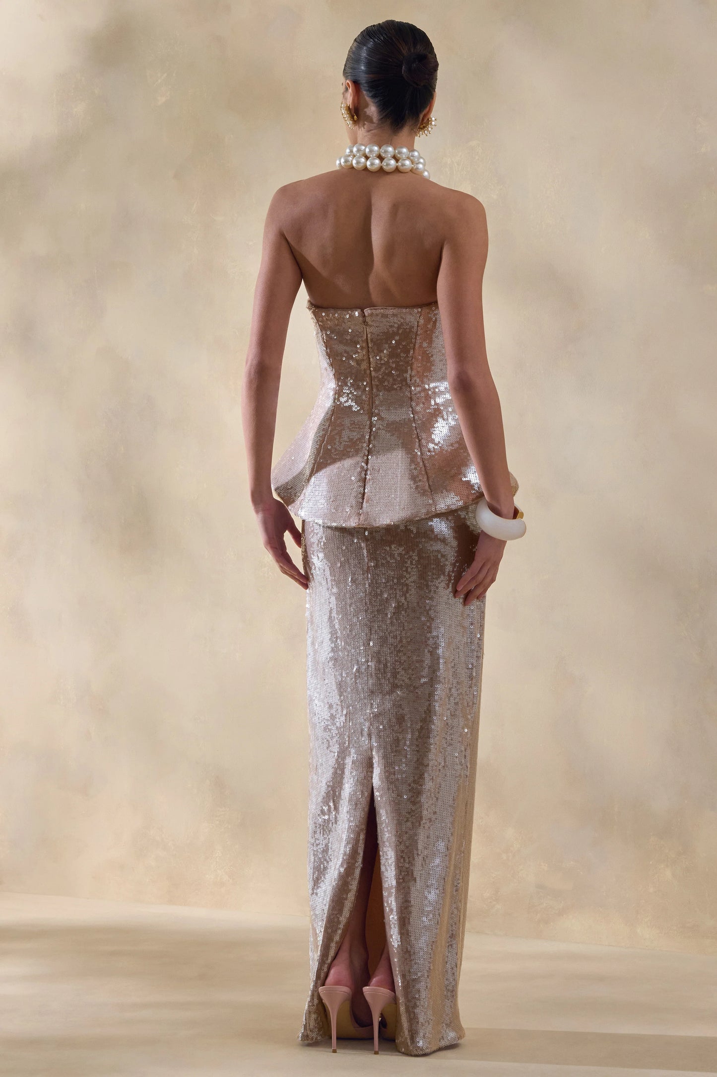 Dalisse Nude Sequin Bandeau Corset Maxi Dress