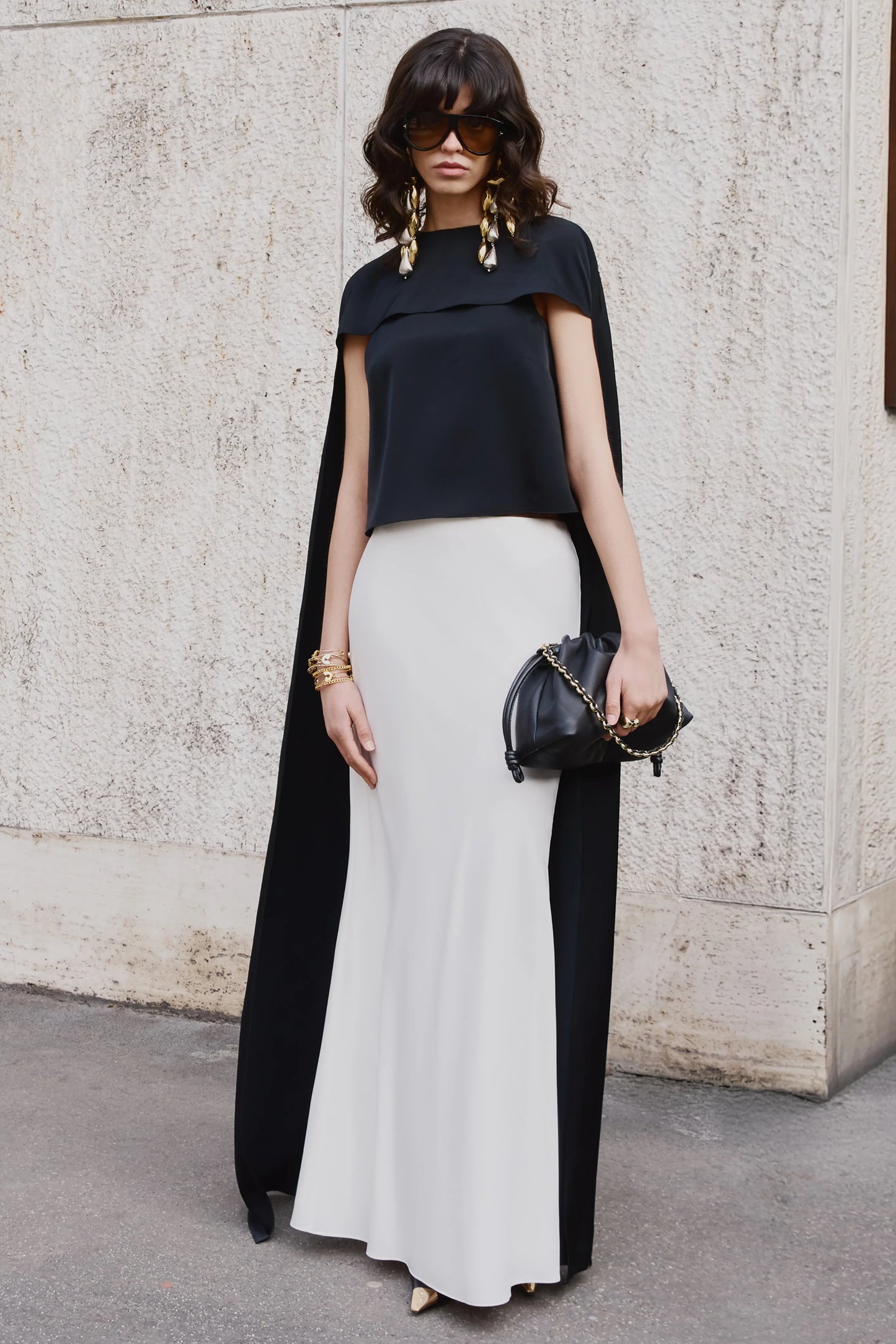 Iveta White Satin Maxi-Skirt