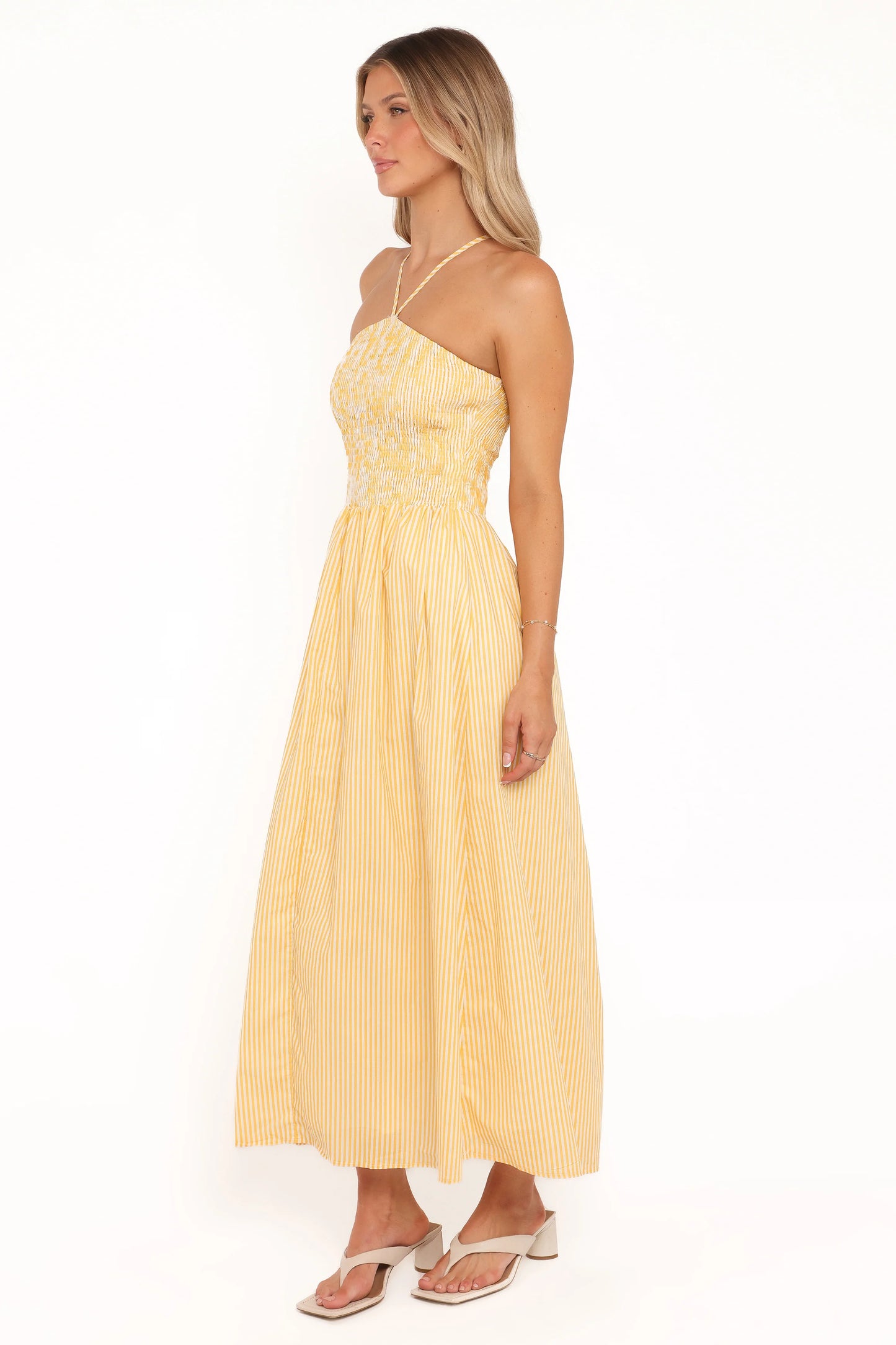 Aviva Smocked Midi Dress - Mango Stripe