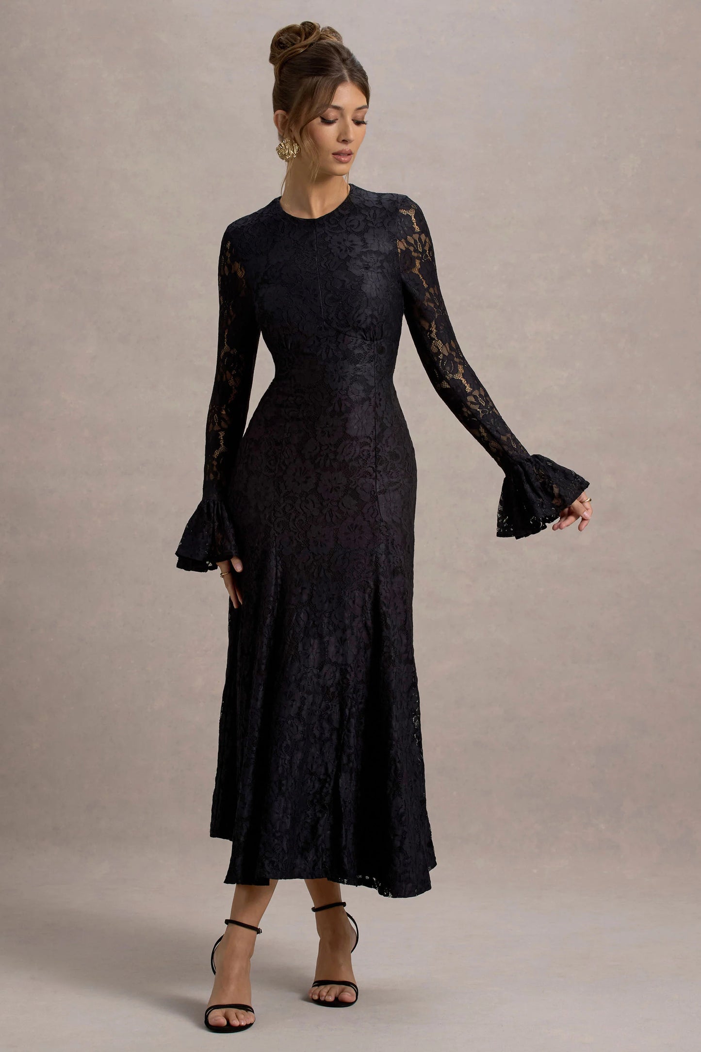 For Life Black Lace Long-Sleeve Midi Dress