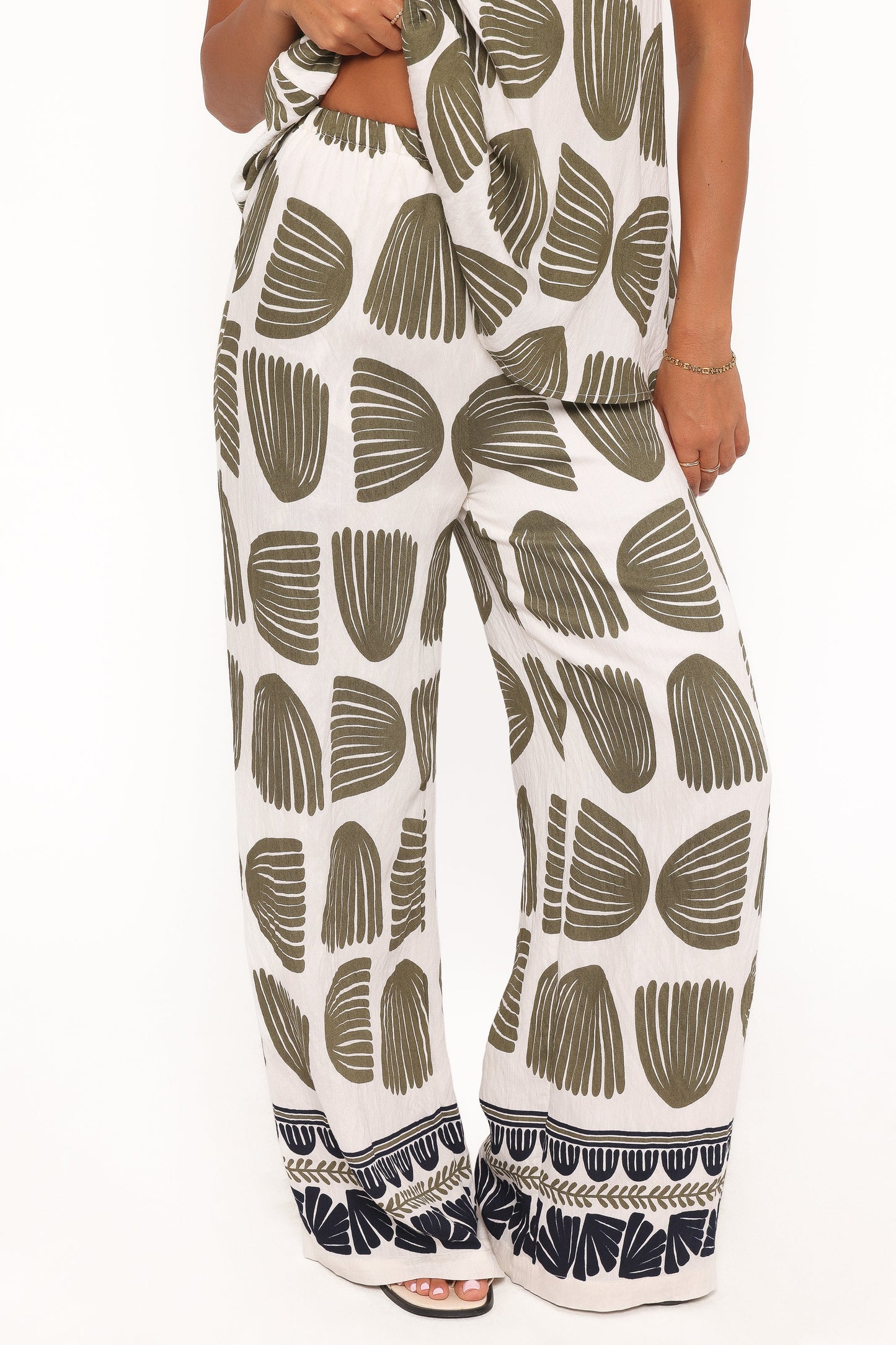 Brianna Pant Set - Green Palm Print