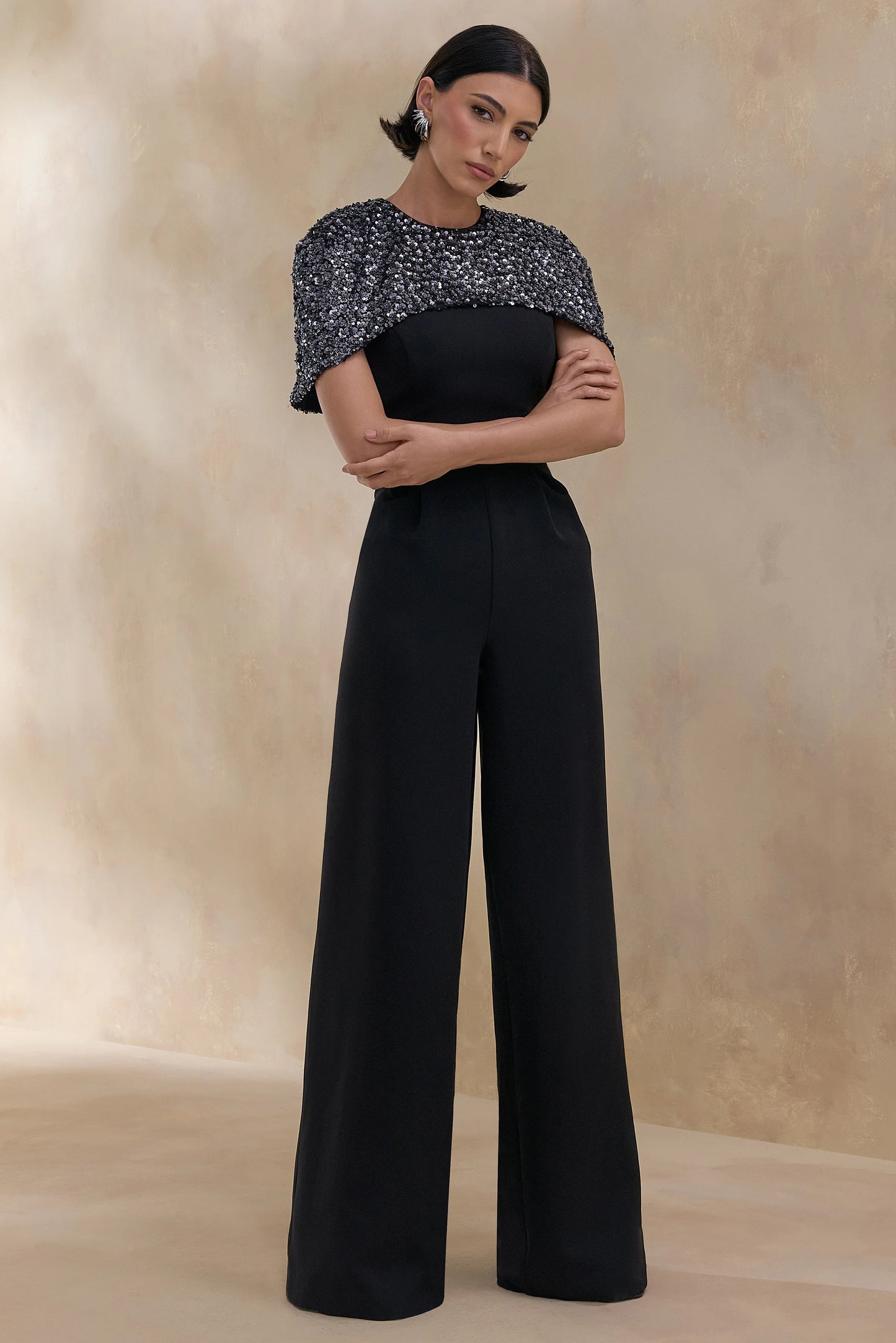Eloriana Black Hand-Embellished High-Neck Jumpsuit