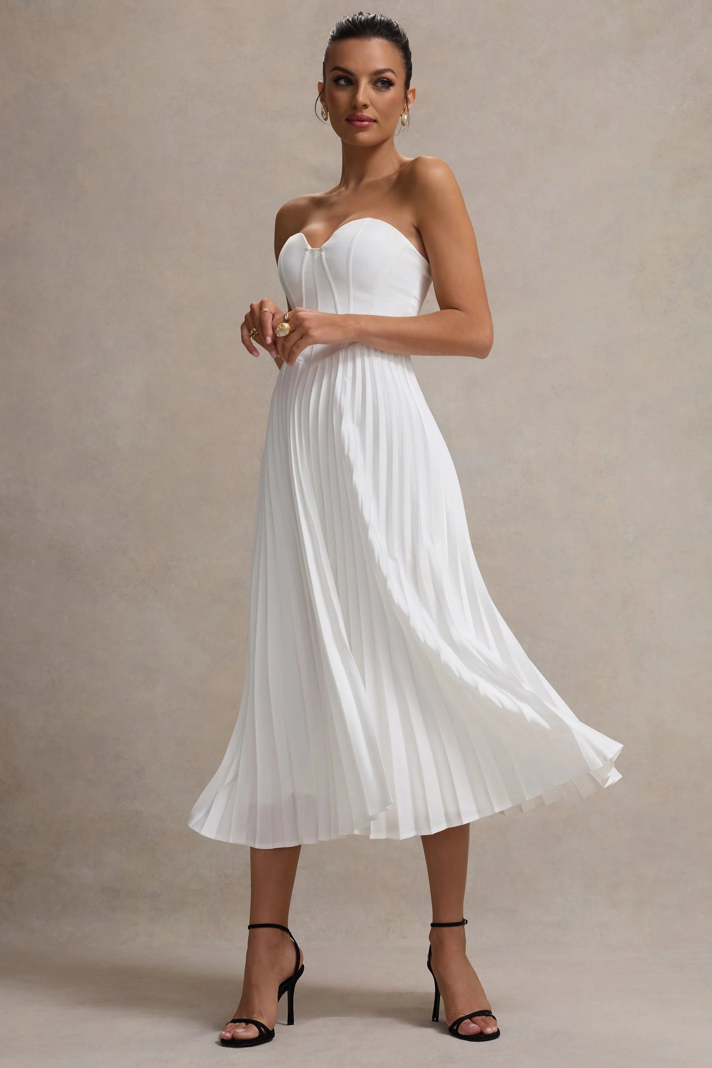 Bordeaux Cream Satin Corset Style Midi Dress
