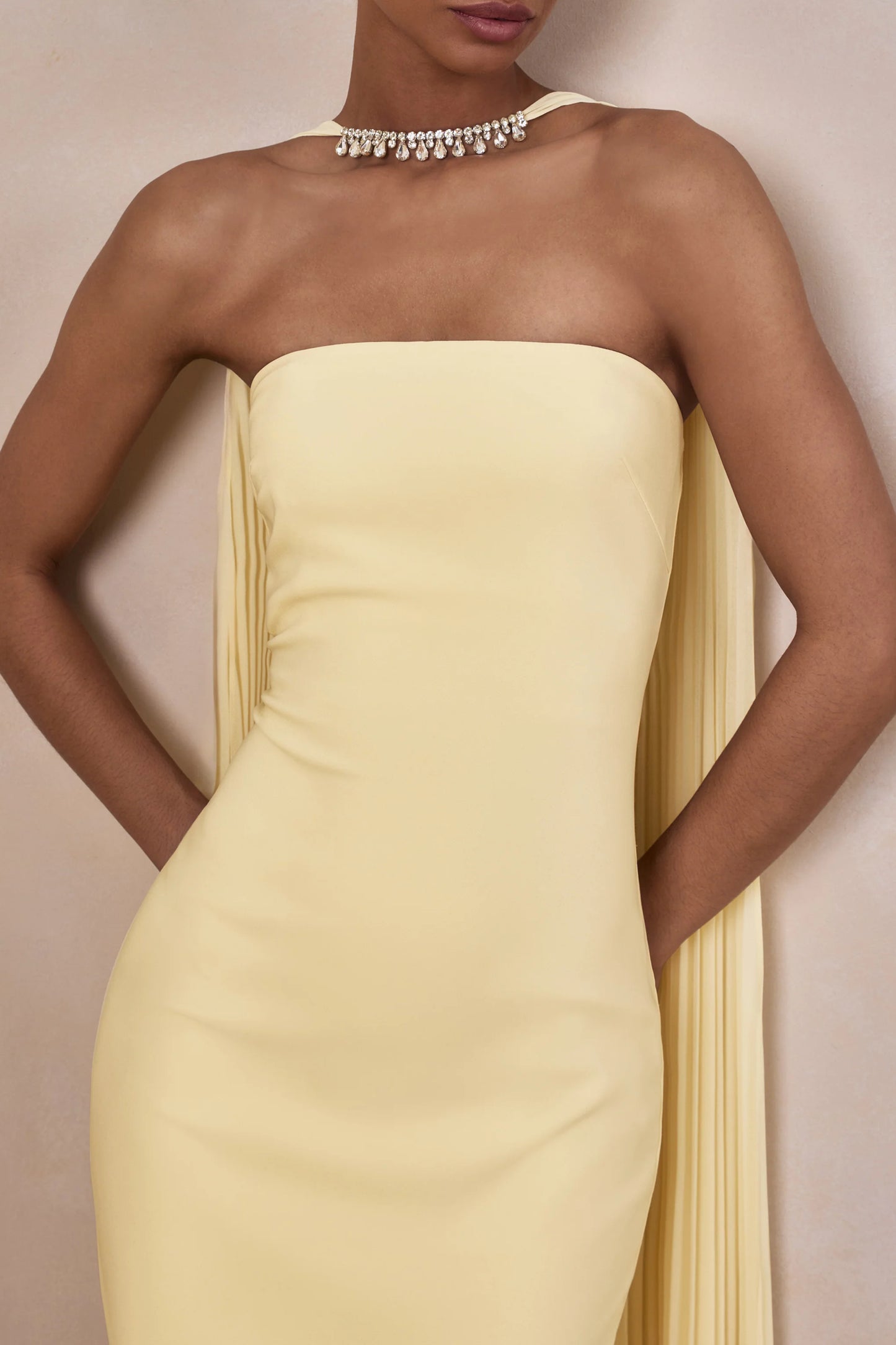 Avery Lemon Bandeau Maxi Dress With Embellished Scarf