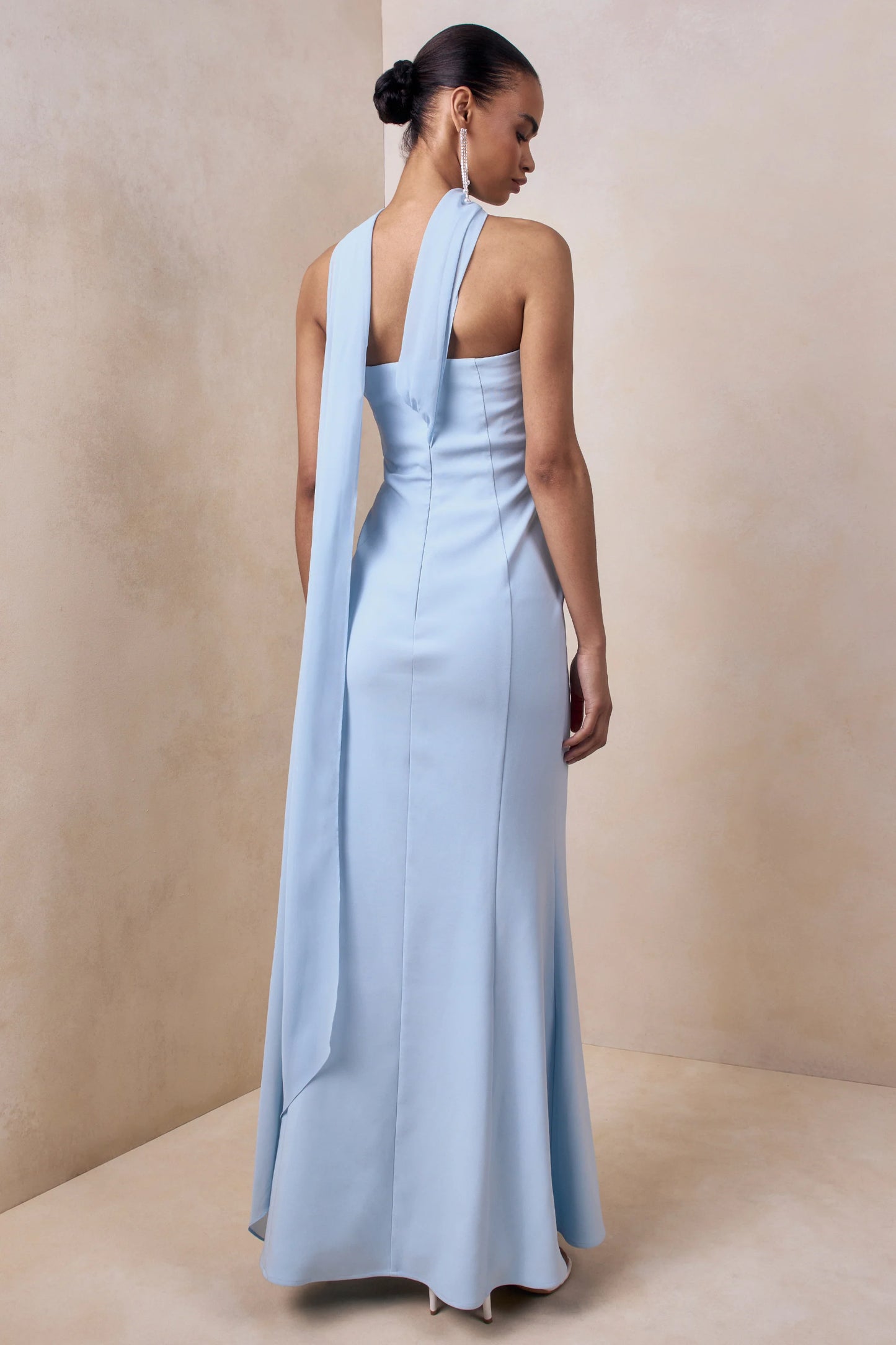 Nerissa Light Blue Bandeau Maxi Dress With Scarf