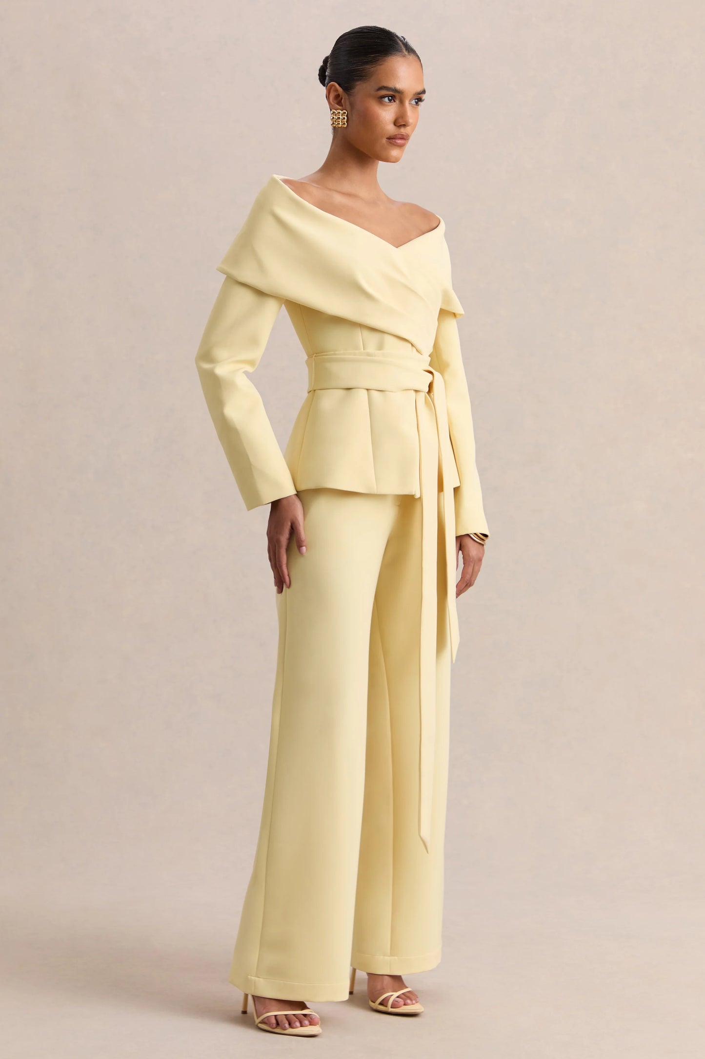 Empress Lemon Bardot-Neck Tailored Top