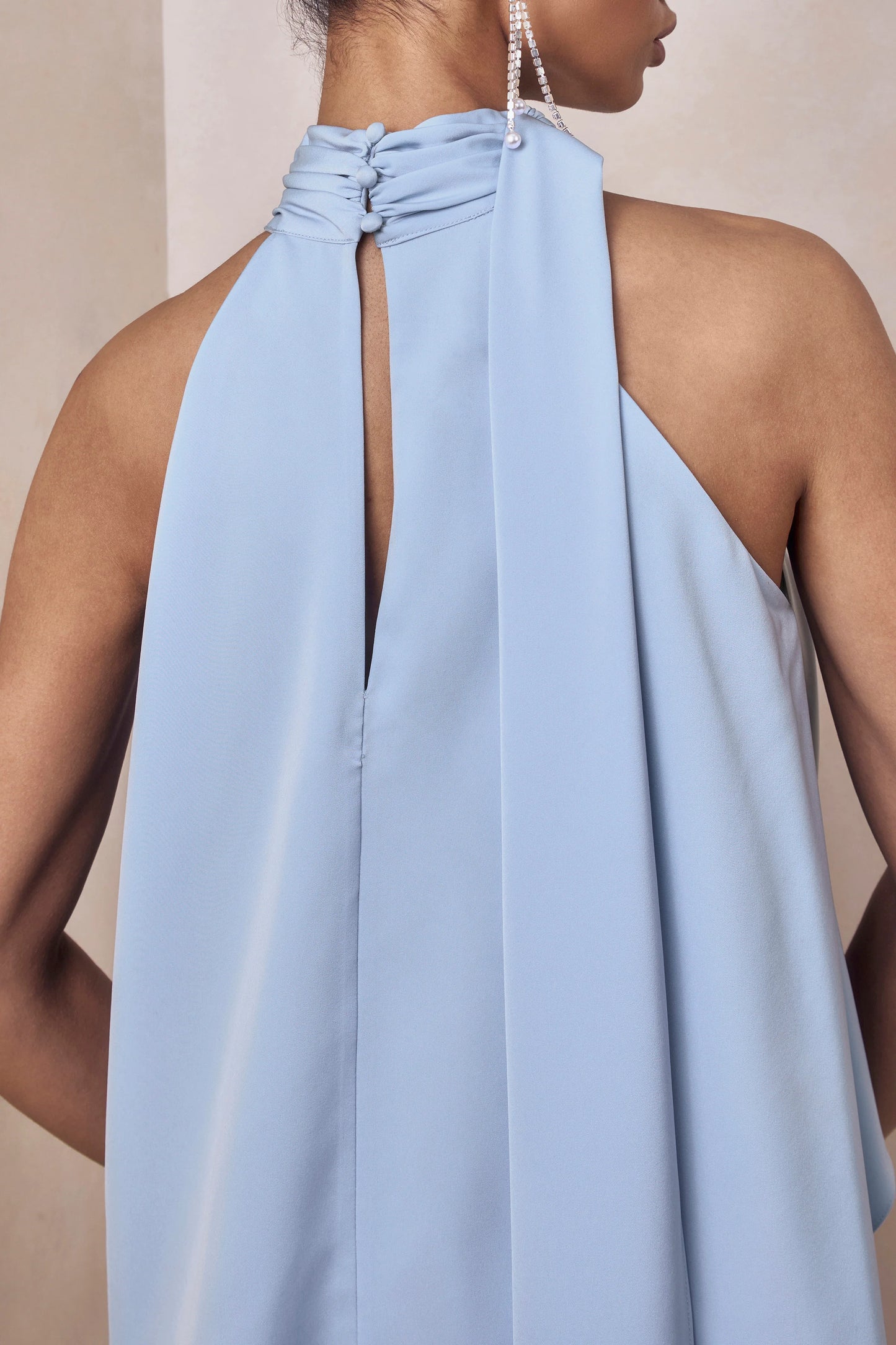 Sancelle Powder Blue Matte Satin Halter-Neck Top