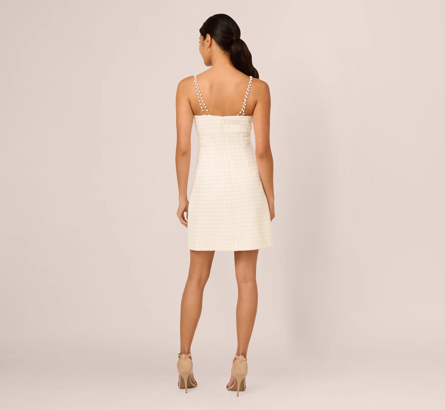 Tweed Pearl Short Dress In Ivory