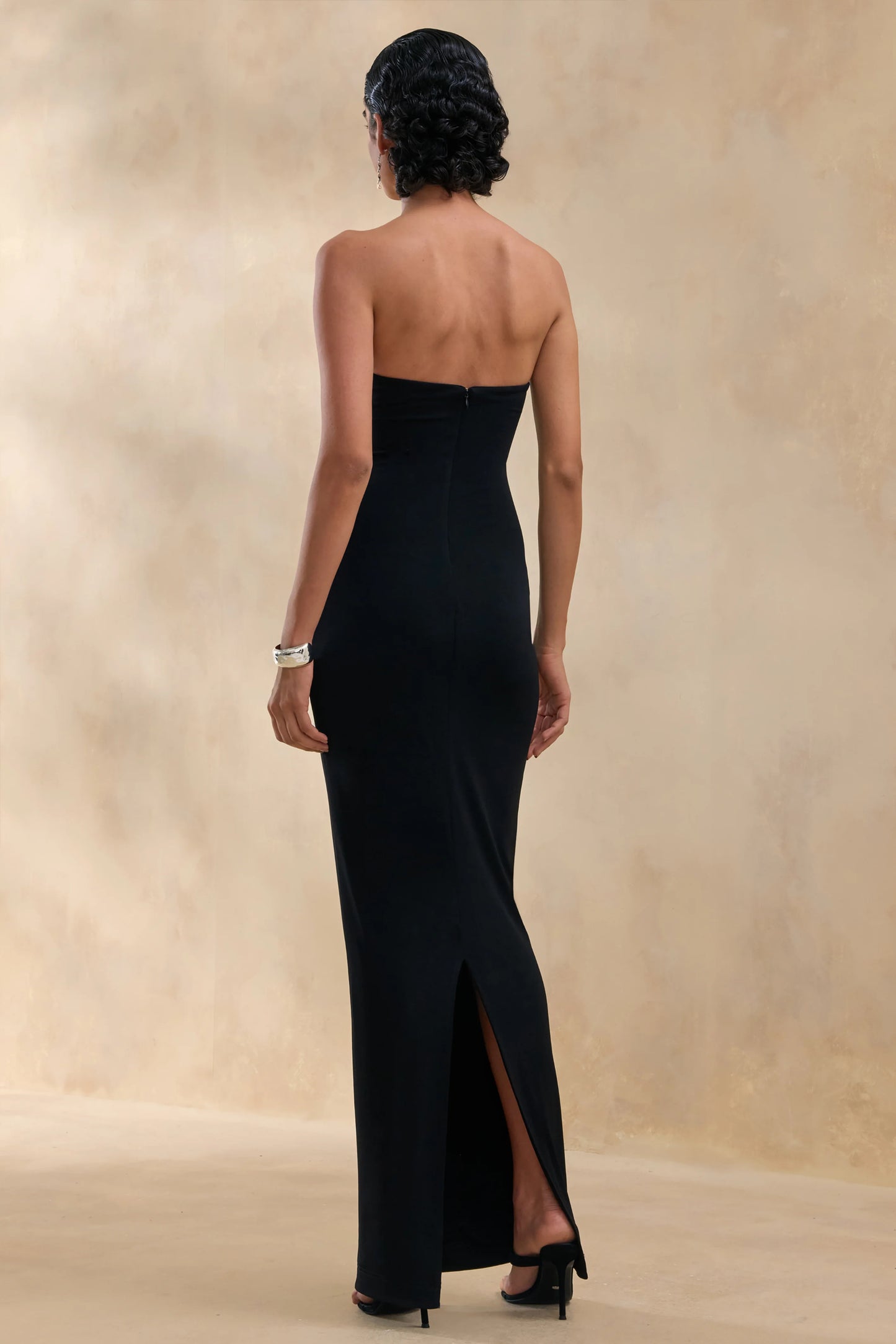 Milania Black Asymmetric-Neck Maxi Dress With Twist-Sleeve