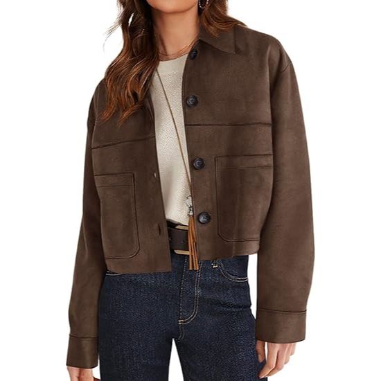 Women's casual faux suede cropped jacket